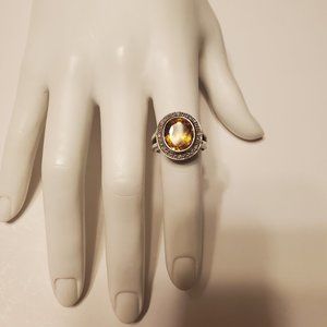14K white gold diamond and Citrine stone  ring